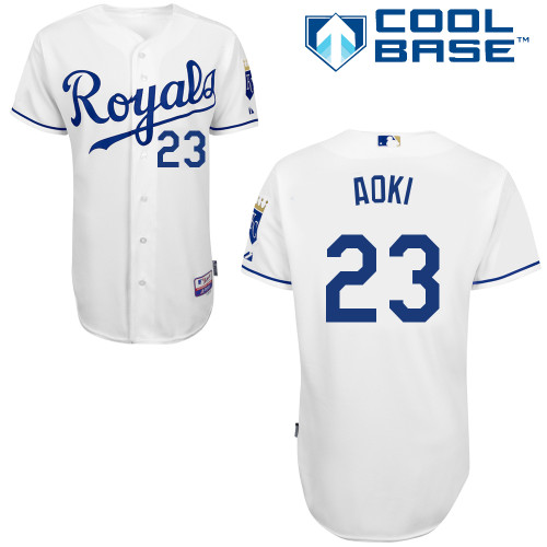 Norichika Aoki #23 MLB Jersey-Kansas City Royals Men's Authentic Home White Cool Base Baseball Jersey